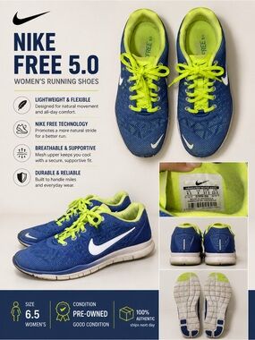 Nike Blue Running Shoes with Neon Yellow Accents